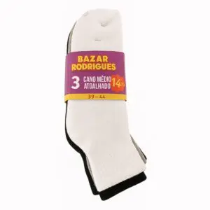 Kit com 3 Pares de Meia Cano Médio Atoalhado - Bazar Rodrigues