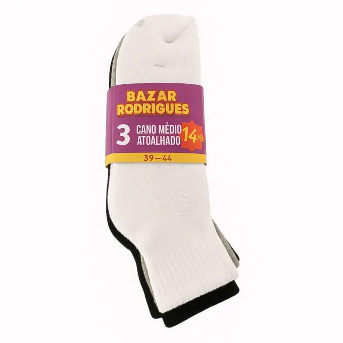 Kit com 3 Pares de Meia Cano Médio Atoalhado - Bazar Rodrigues - Imagem 1