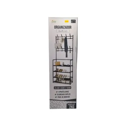 Organizador Multiuso 4 Prateleiras + 8 Ganchos 26,5x60x154cm Cosy