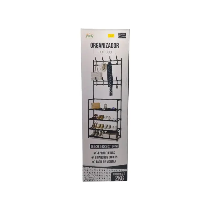 Organizador Multiuso 4 Prateleiras + 8 Ganchos 26,5x60x154cm Cosy - Imagem 1