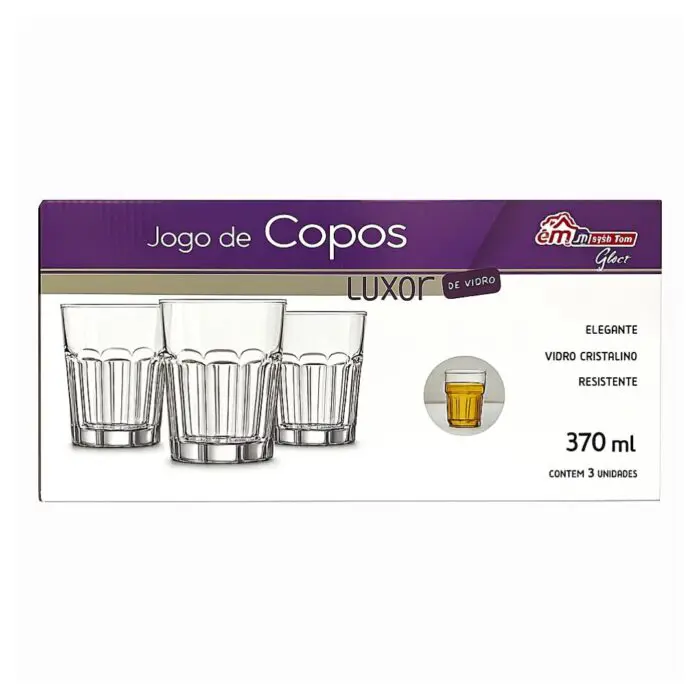 Jogo de Copo Luxor com 3pçs 370ML - Em Casa Tem Glass - Imagem 1