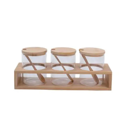 Kit 3 Potes de Tempero Vidro + Bambu 300ml - Oikos