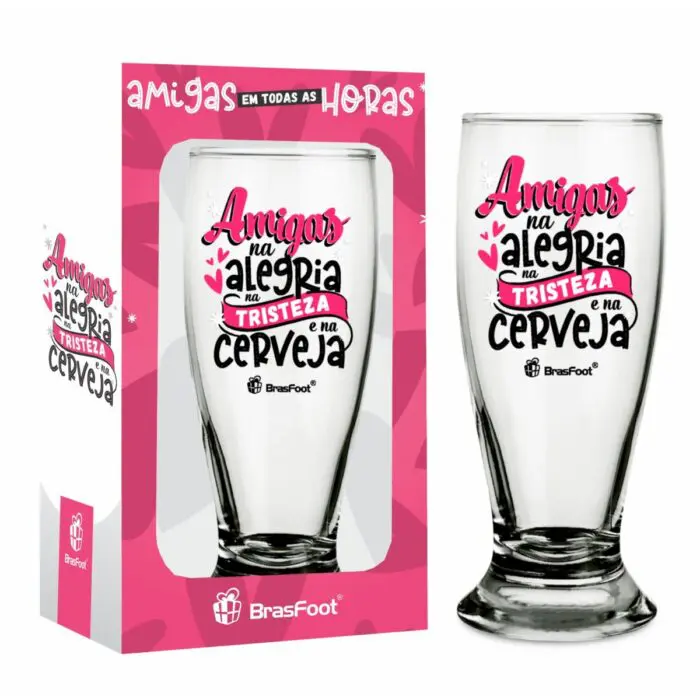 Copo de Vidro Munich 200ml Amigas na Alegria e na Cerveja - Brasfoot - Imagem 1