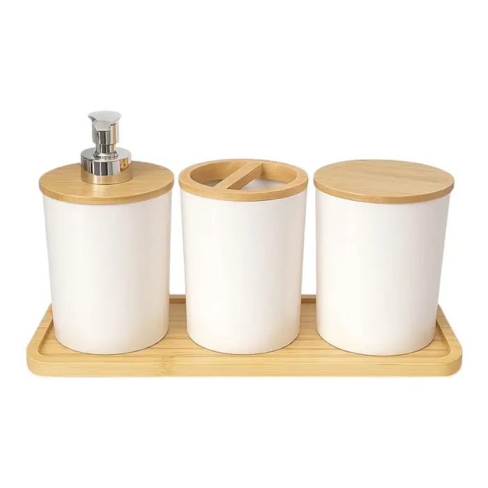 Kit para Banheiro 4 Peças em Plástico e Bambu Redondo One - Utility Nauá - Imagem 1