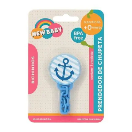 Prendedor de Chupeta Botton Azul Sortido - New Baby