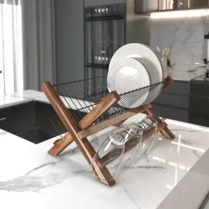 Escorredor Dobrável de Madeira e Aço Teca Black Linha Cozinha - Stolf - Imagem 4
