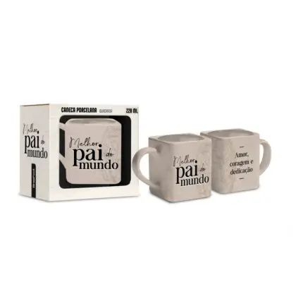 Caneca de Porcelana Quadrada Pai Amor e Coragem 220ml - Brasfoot