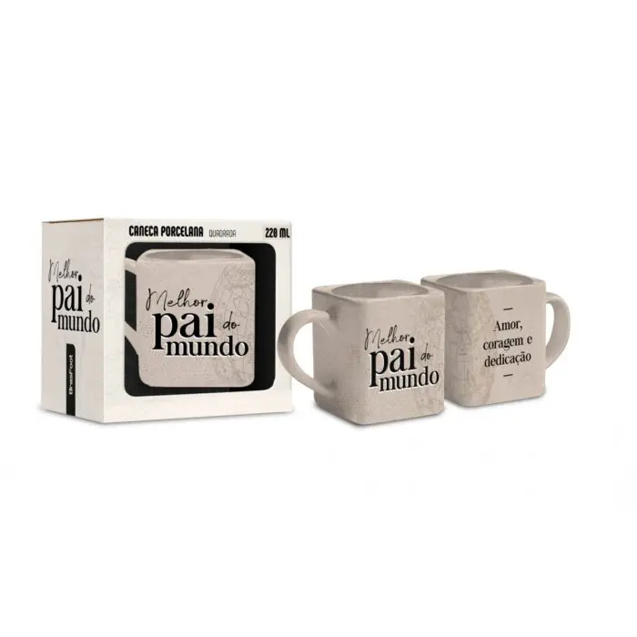 Caneca de Porcelana Quadrada Pai Amor e Coragem 220ml - Brasfoot - Imagem 1