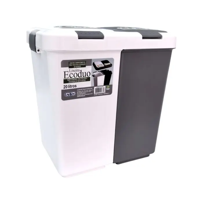 Lixeira Ecoduo com 2 Compartimentos e Tampa Removível 20L - Lig Brin - Imagem 1