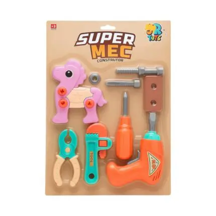 Brinquedo Kit de Ferramentas Monta-Desmonta de Plástico com 12 Peças Super Mec Construtor - JR Toys