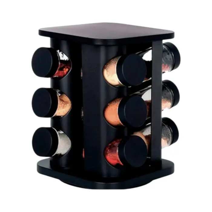 Porta Condimentos Giratório com 12 Potes de Vidro de 90g cada e Suporte e Tampas de Plástico - Em Casa Tem - Imagem 1