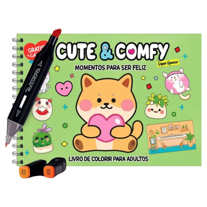 Livro para Colorir Estilo Bobbie Goods Cute & Comfy Momentos Para Ser Feliz + 1 Caneta Touch Ponta Dupla Grátis - Imagem 1