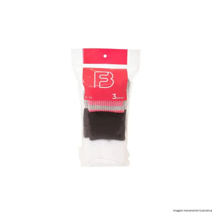 Kit 3 Pares de Meias Cano Médio Esporte Adulto 34-39-FB - Imagem 1