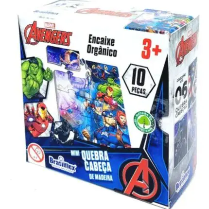 Mini Quebra Cabeça da Marvel Avengers de Madeira 10 Peças-Brasilflex
