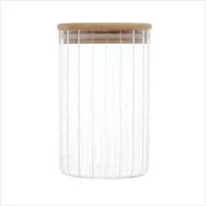 Pote Mantimento Canelado com Tampa Bambu  Borossilicato 800ml-123Útil