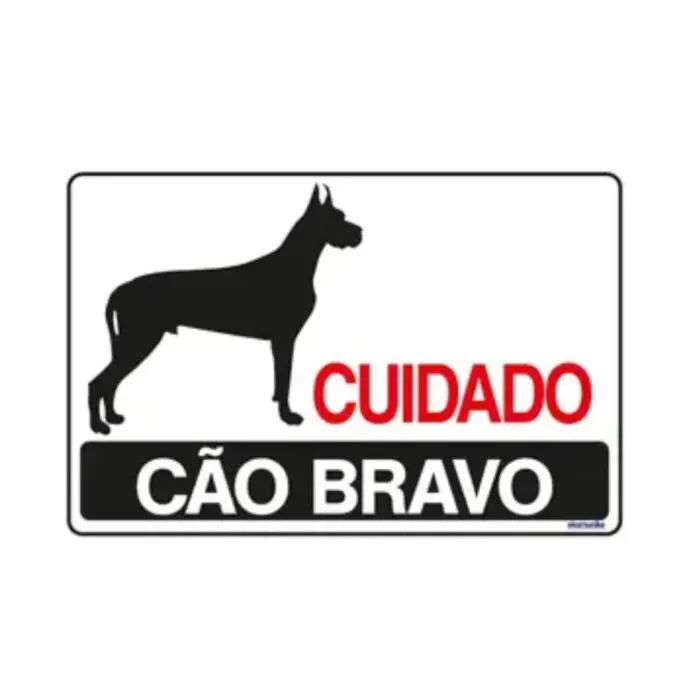 Placa de Sinalização em PS Cuidado Cão Bravo 30x20cm – Acesso Placas & Sinalizações - Imagem 1
