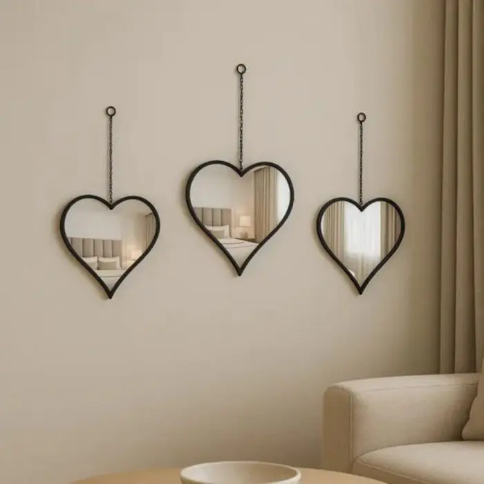 Espelho Decorativo de Parede com Formato de Coração de Plástico 1 Unidade 25cm Glanz - Wellmix - Imagem 2
