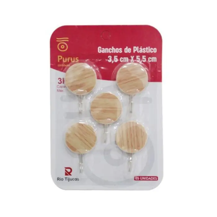 Kit de Ganchos de Plástico com Dupla Face com 5 Unidade 3,5x5,5cm cada - Rio Tijucas - Imagem 1