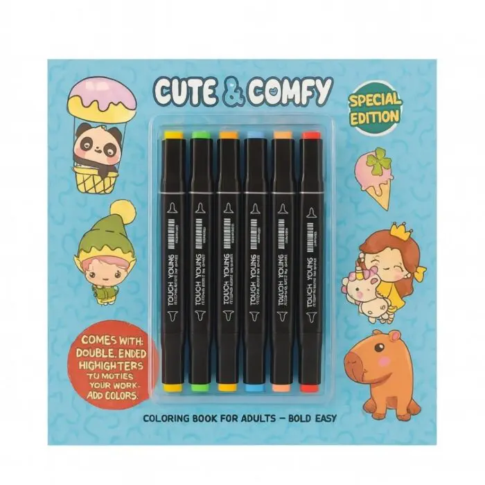 Livro de Colorir Estilo Boobie Goods Cute e Comfy Edição Especial com 6 Canetas Touch Duas Pontas - Editora Camelot - Imagem 1