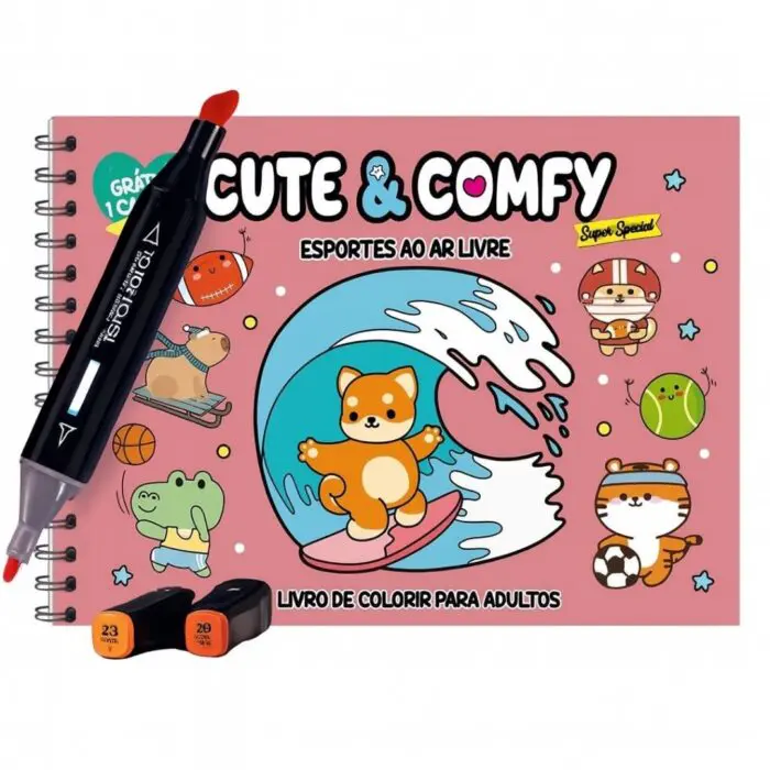 Livro para Colorir Estilo Bobbie Goods Cute & Comfy Esportes ao Ar Livre + 1 Caneta Touch Ponta Dupla Grátis - Imagem 1