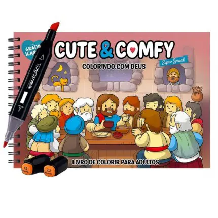 Livro para Colorir Estilo Bobbie Goods Cute & Comfy Colorindo com Deus + 1 Caneta Touch Ponta Dupla Grátis