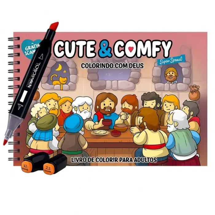 Livro para Colorir Estilo Bobbie Goods Cute & Comfy Colorindo com Deus + 1 Caneta Touch Ponta Dupla Grátis - Imagem 1