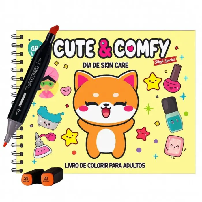 Livro para Colorir Estilo Bobbie Goods Cute & Comfy Dia de Skin Care + 1 Caneta Touch Ponta Dupla Grátis - Imagem 1