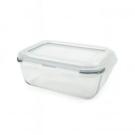 Pote de Vidro Retangular com Tampa Hermética e Travas 1040ml  - 123Útil