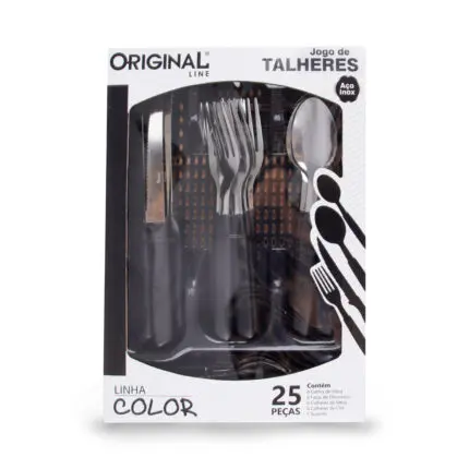 Jogo de Talheres de Aço Inox com Cabo de Plástico + Organizador 25 Peças Linha Color - Original Line