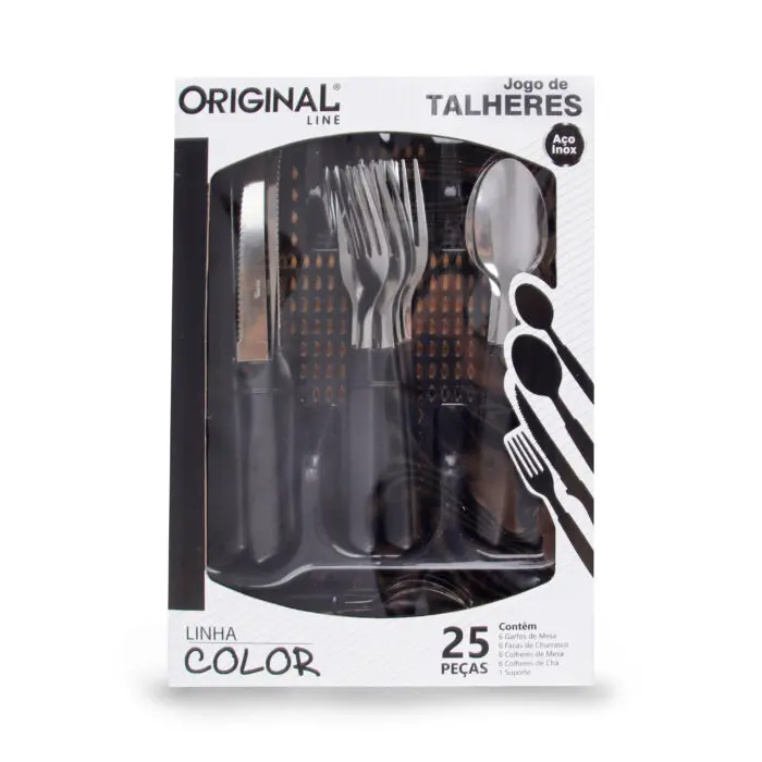 Jogo de Talheres de Aço Inox com Cabo de Plástico + Organizador 25 Peças Linha Color - Original Line - Imagem 1
