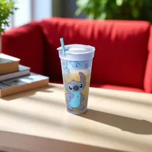 Copo 2 em 1 com Compartimento e Canudo Stitch 540ml - Plasútil - Imagem 2
