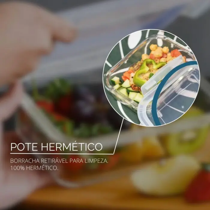 Pote Hermético de Vidro Borossilicato Retangular com Tampa 330ml - Lehaví - Imagem 4