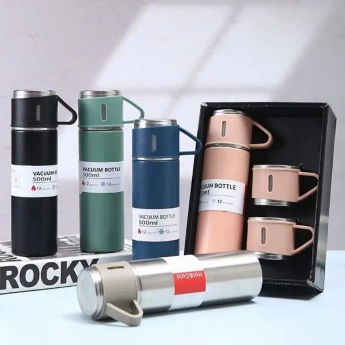 Conjunto com Garrafa Térmica de Aço Inox 420ml e 3 Xícaras Sortido - Amigold - Imagem 6
