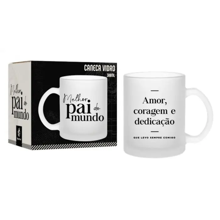Caneca de Vidro Diamond Pai Amor e Coragem 300ml - Brasfoot - Imagem 1