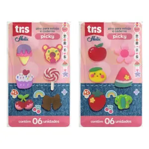 Cartela com 6 Unidades de Pins / Broche / Pingente para Estojo, Caderno e Crocs Picky Holic - Tris - Imagem 3