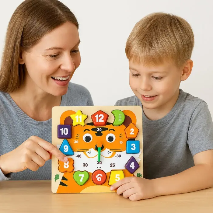 Brinquedo Educativo de Madeira Relógio Didático de 18cm com Encaixes - Imagem 2