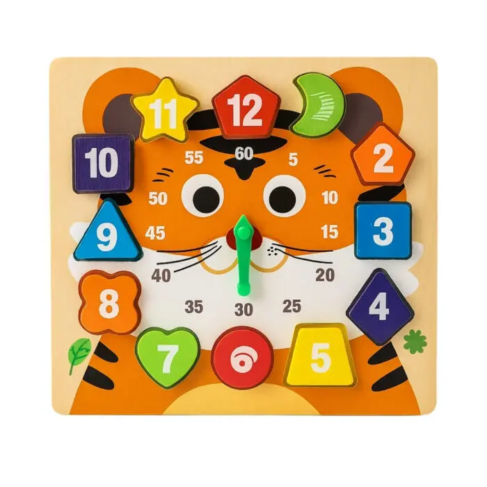 Brinquedo Educativo de Madeira Relógio Didático de 18cm com Encaixes - Imagem 1
