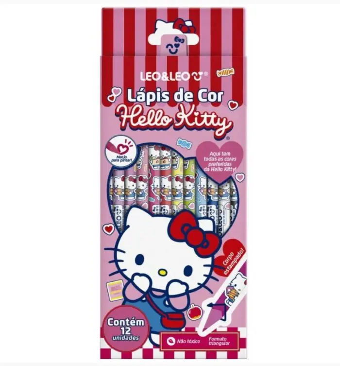 Lápis de Cor Triangular Hello Kitty 12 Cores - -Leo&Leo - Imagem 1