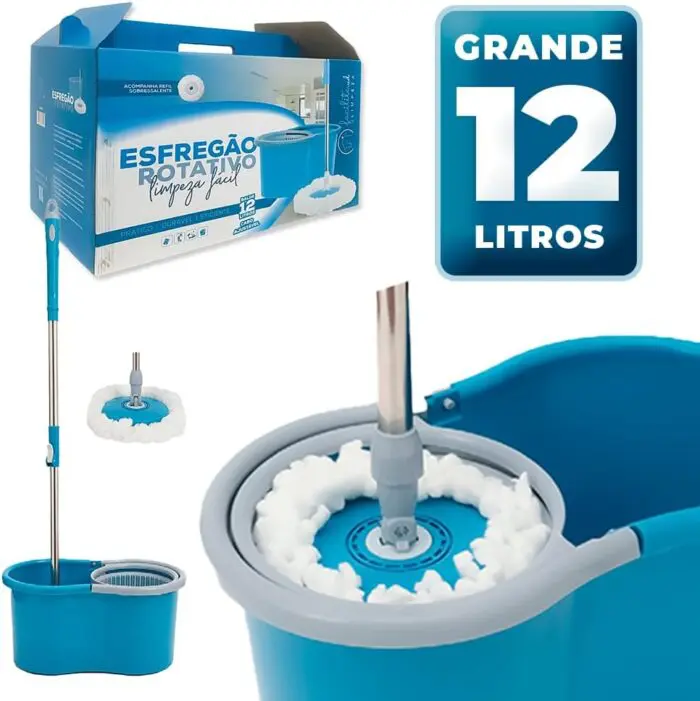 Mop Giratório com Balde de 12L e Refil de Microfibra - Facilite.ud Limpeza - Imagem 1