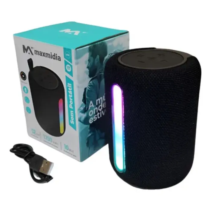 Caixa de Som Portátil com Alto Falante de 52mm, Potencia de 10Wx1, Bateria de 1200mAh e Luzes RGB - Maxmidia - Imagem 1