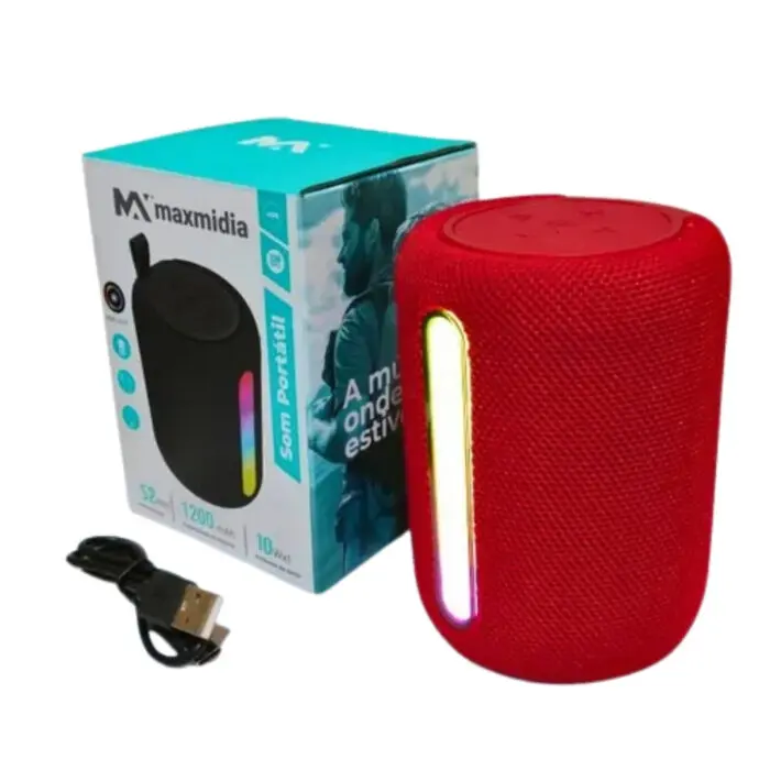 Caixa de Som Portátil com Alto Falante de 52mm, Potencia de 10Wx1, Bateria de 1200mAh e Luzes RGB - Maxmidia - Imagem 3