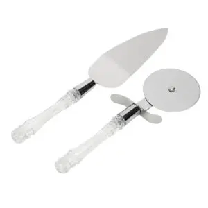 Kit Cozinha com Espatula de 25,5cm e Cortador de Pizza de 20cm de Metal com Cabo de Acrílico - Cozy