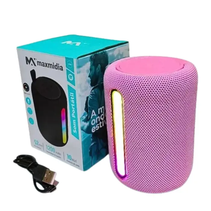 Caixa de Som Portátil com Alto Falante de 52mm, Potencia de 10Wx1, Bateria de 1200mAh e Luzes RGB - Maxmidia - Imagem 2