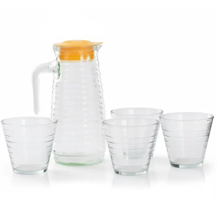 Conjunto de Vidro com Jarra com Tampa e Vedação Hermética de 900ml e 4 Copos de 250ml - Ecos - Imagem 1