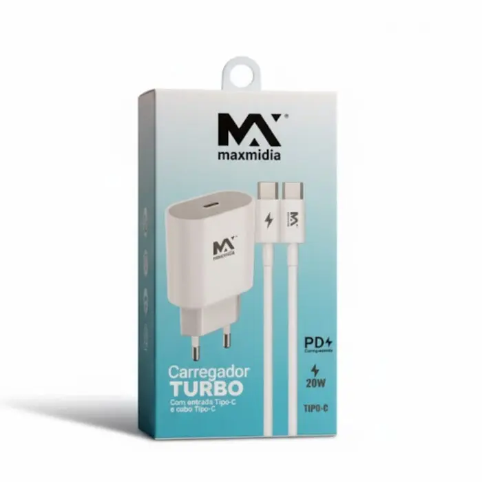 Carregador Turbo de 20w com Entrada Tipo-C e Cabo Tipo-C - Maxmidia - Imagem 1