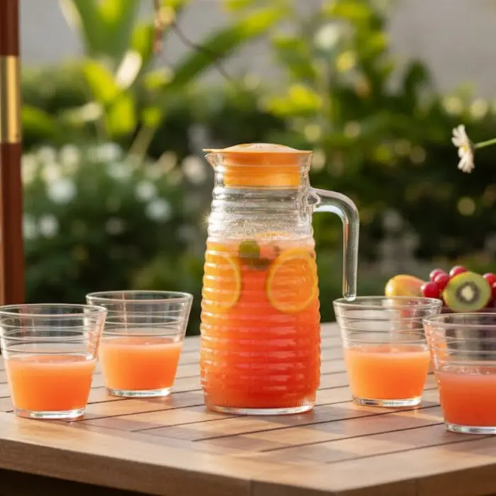 Conjunto de Vidro com Jarra com Tampa e Vedação Hermética de 900ml e 4 Copos de 250ml - Ecos - Imagem 2