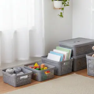 Cesto Organizador Telado Cinza com Tampa - LP Hause - Imagem 2
