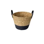 Cesto de Fibra Natural com Alça de Couro e fundo de Algodão