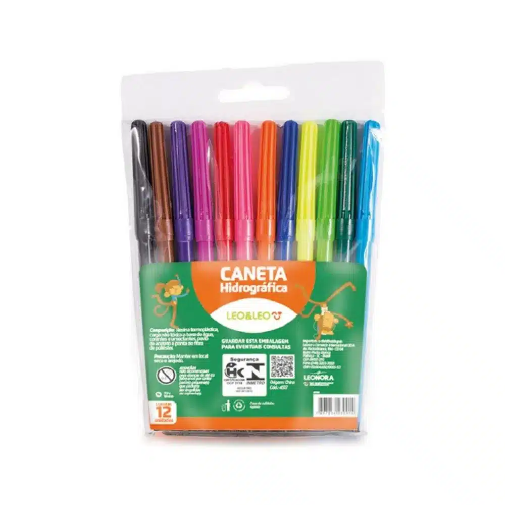 Caneta Hidrográfica Ponta Fina com 12 Cores - Leo&Leo - Imagem 1