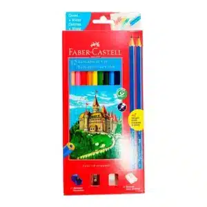 Kit Lápis de Cor 12 Cores + 2 Lápis Grafite + Borracha e Apontador - Faber-Castell